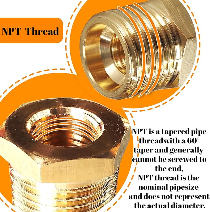 2 Pcs Brass Bushing 3/8" Male to 1/8" Female, 3/8" to 1/8" NPT Adapter Hex - Image 6
