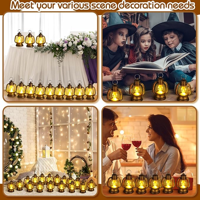 Ferraycle 48 Pcs Mini Lanterns 4 Inch Retro Gold Lamp Table Decor | Western - Image 6