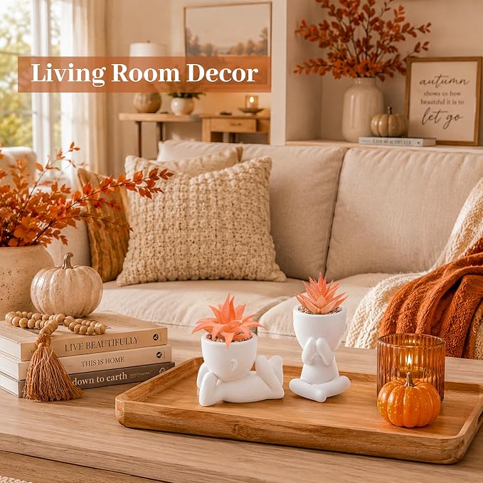 Der Rose 3 Pack Fall Fake Succulents Plants Autumn Room Decor - Image 4