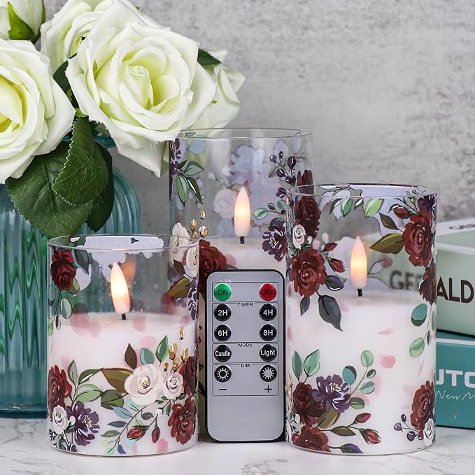 Rose Glass Flameless Candles Battery Operated - Image 4