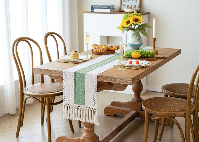 Boho Table Runner for Home Decor 12x60 Sage Green Fall Decorations | 60 Inches - Image 8