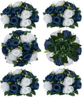 BLOSMON Flower Balls Table Centerpieces: 6 Pcs Fake Flowers Navy Blue White by Blosmon