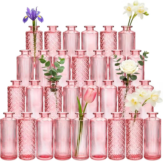 Glass Bud Vases 30 Pack, Small Pink Flower Vases by Mapoxy