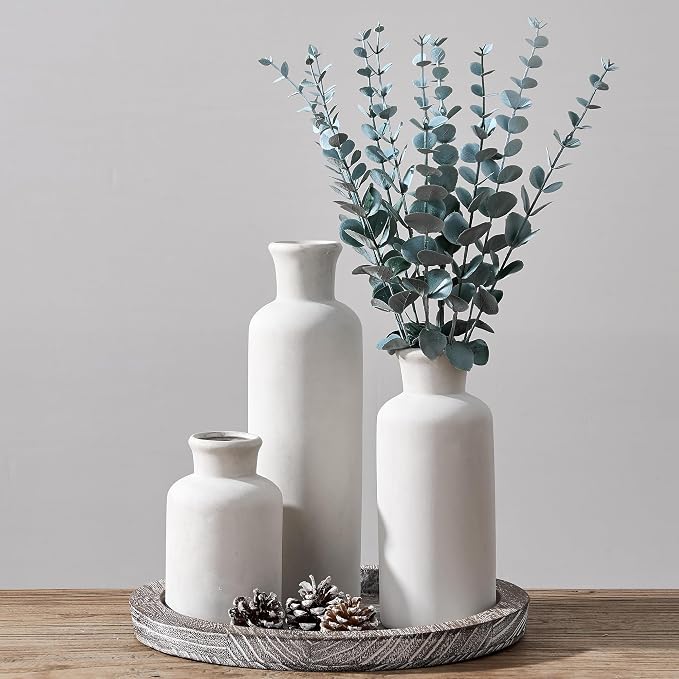 Vintage Ceramic Vase Set of 3, Antique-White Terracotta Vases by LUKA