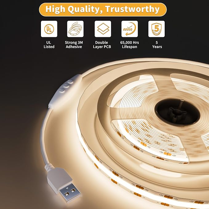 PAUTIX 5V USB COB LED Strip Lights Dimmable LED Lights 4000K Natural White - Image 6