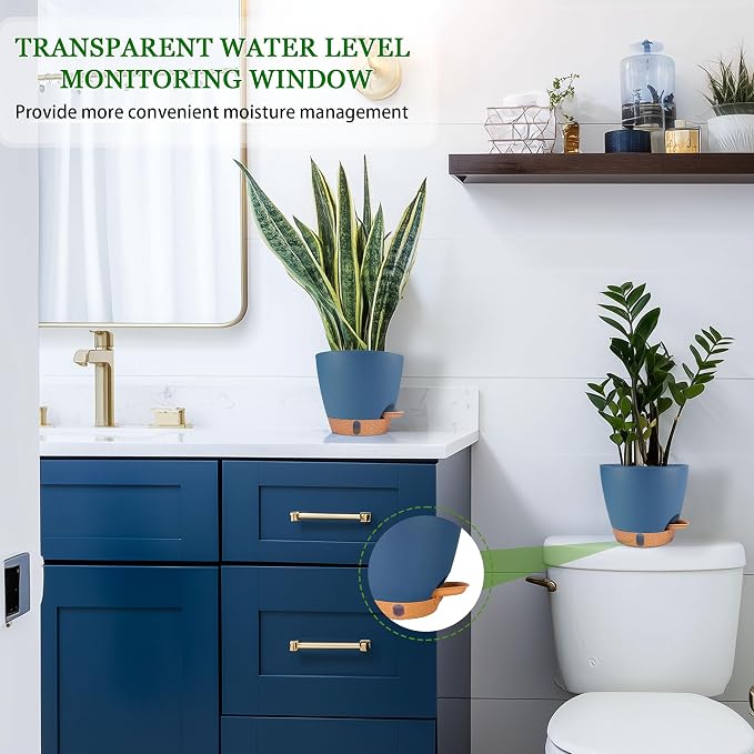 Self Watering Pots for Inoor Ourdoor Plants 10/9/8/7/6.5 Inch, 5 Pack | Plastic - Image 9