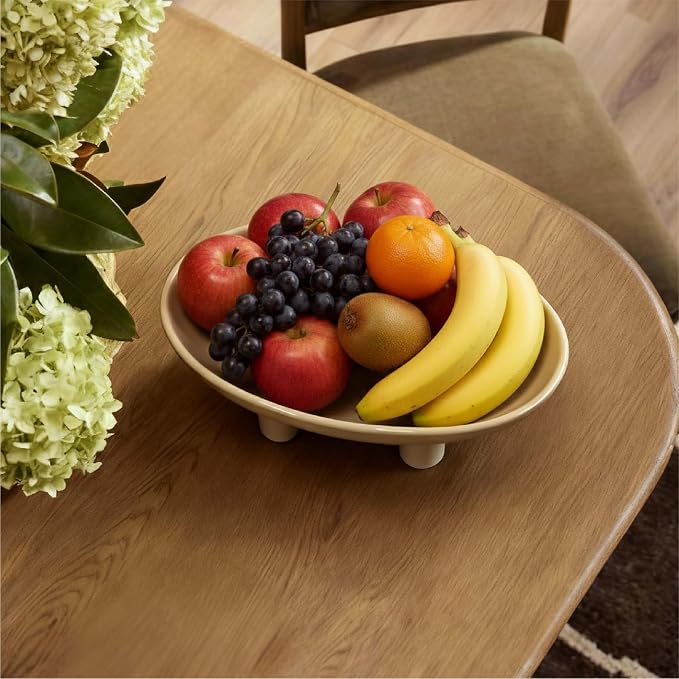 Three-Leg Ceramic Fruit Bowl, 12 Inch Oval Serving Dish - Image 5