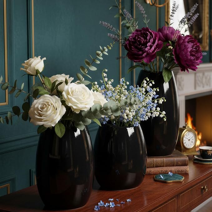hjn Ceramic Vase Set of 3 Black Flower Vase - Image 3