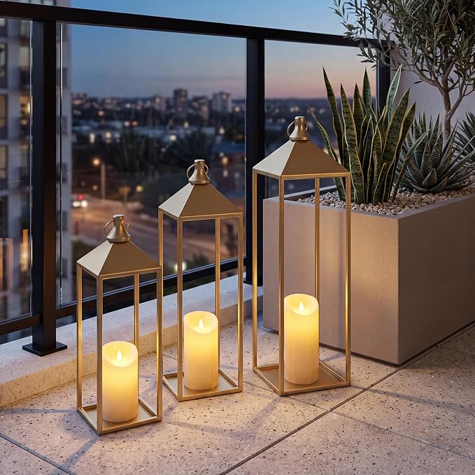 3 Pcs Large Gold Decorative Lanterns - Image 5