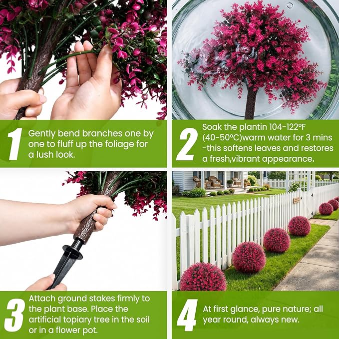 Artificial Red Eucalyptus Topiary Ball Tree, UV Resistant Faux Evergreen Trees - Image 8