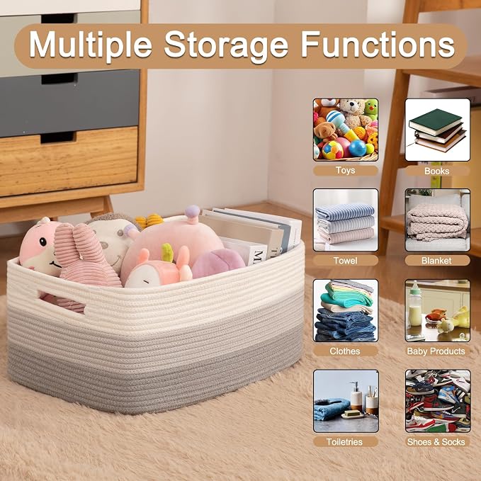 OIASKET Large Storage Basket for Organizing, Woven Rope Basket for Shelves - Image 3