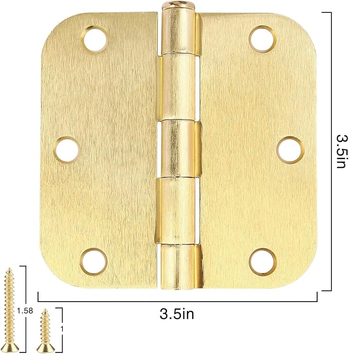 TDCHINGES Rounded Door Hinges 3.5" X 3 1/2 Inch Brushed Brass 5/8" Radius | 18 - Image 5