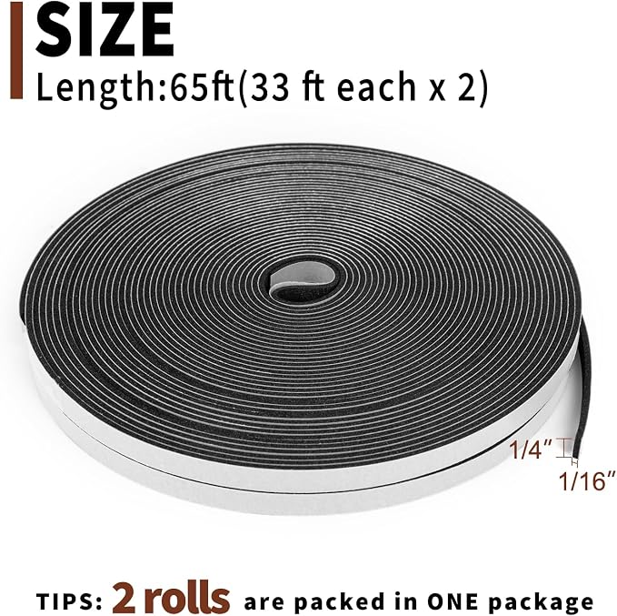 Yotache Thin Weather Stripping 1/4" x1/16, 65 Ft | Foam Gasket Seal Tape - Image 4