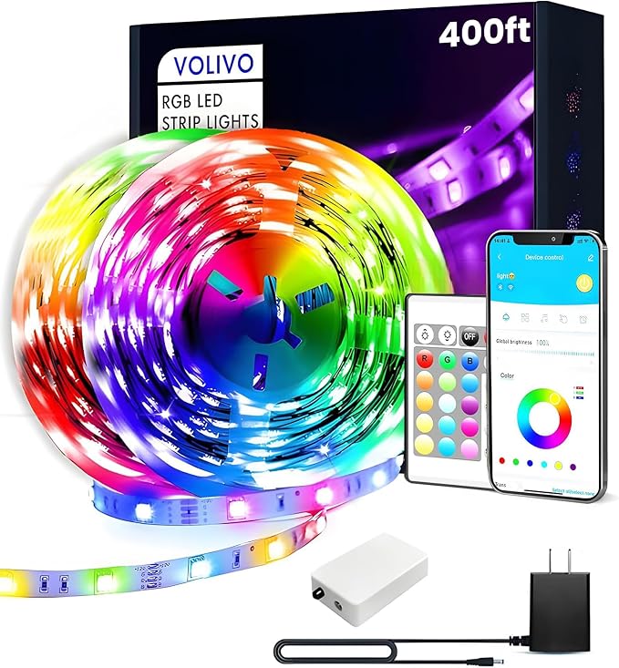VOLIVO 400FT LED Strip Lights for Bedroom RGB Color Changing | 24-Key IR Remote by VOLIVO