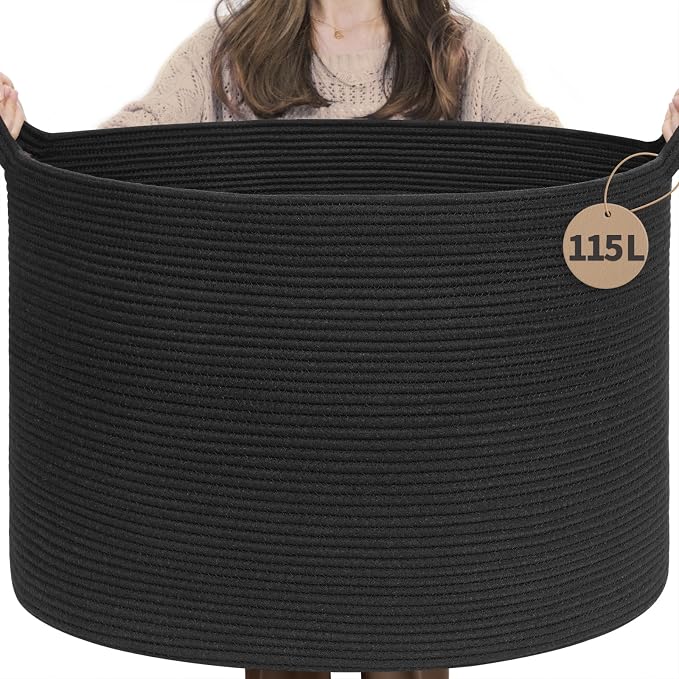 INDRESSME 115L Extra Large Woven Rope Blanket Basket Living Room, bedroom or by INDRESSME