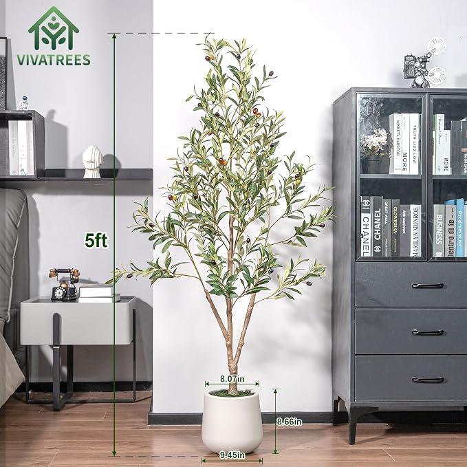 VIVATREES Olive Trees Artificial Indoor, 5FT Tall Faux Olive Tree - Image 2