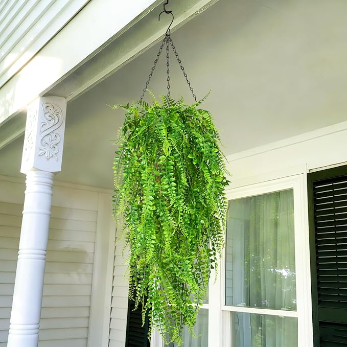 4Pcs Fake Ferns Fake Hanging Plants Artificial Ferns Vine Greenery | UV - Image 7
