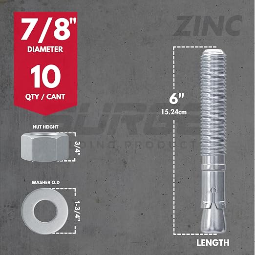 7/8" x 6" Zinc-Plated Wedge Anchors - Image 2