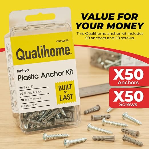 Qualihome Drywall Anchors and Screws Kit – 50 Anchors & 50 Screws - Image 6