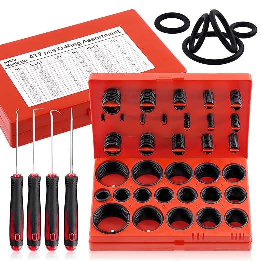 Glarks 423Pcs 32 Sizes Metric O-Ring Assortment Kit Including 419Pcs Nitrile by Glarks