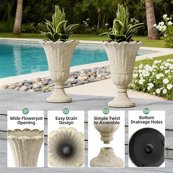 Tall Plastic Urn Planters and Pedestal - Image 4