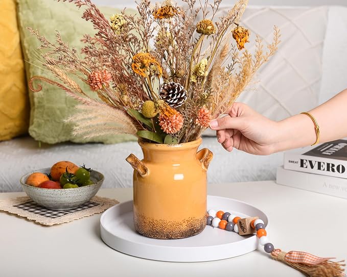 Quoowiit Ceramic Rustic Farmhouse Vase, Distressed Decorative Flower Vase - Image 7