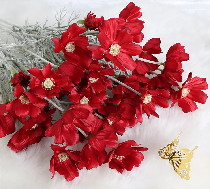 6PCS Cosmos Silk Flowers 24'' Red Daisy Flowers Artificial Fake Wild Flowers - Image 7