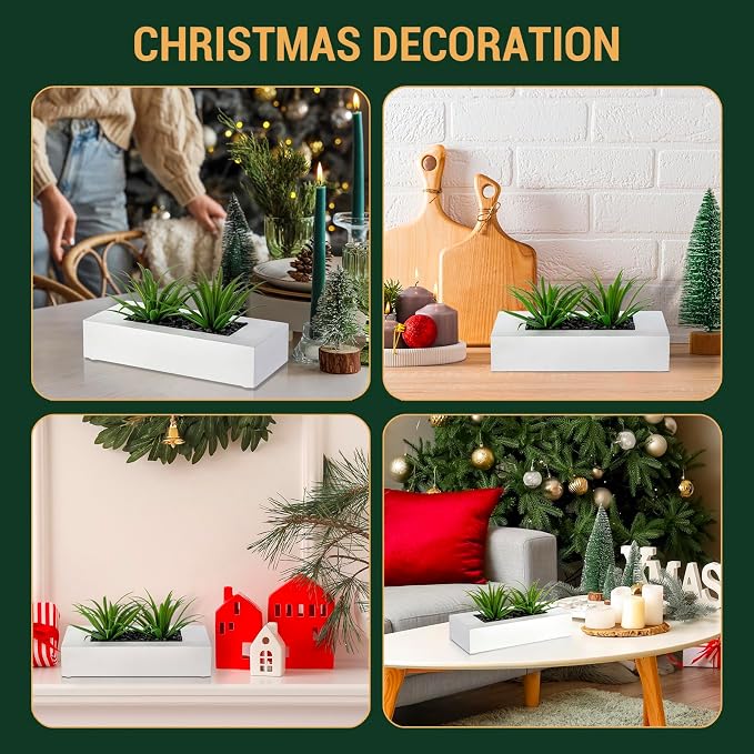 MyGift 10 Inch Artificial Green Grass in White Rectangular Wood Planter | - Image 7