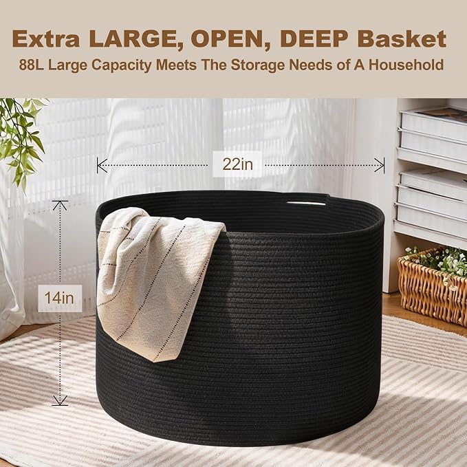 Large Black Blanket Basket, Kids Dog Toy Storage Box Organizer Bins, Blanket - Image 3