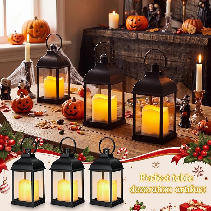 12 Pack 10 Inch Black Decorative Candle Lantern Bulk LED Flameless | Lanterns - Image 5