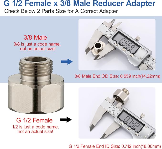 1/2 to 3/8 Water Line Adapter, 4 Pack Brass Compression Pipe Fittings | 1/2 - Image 2
