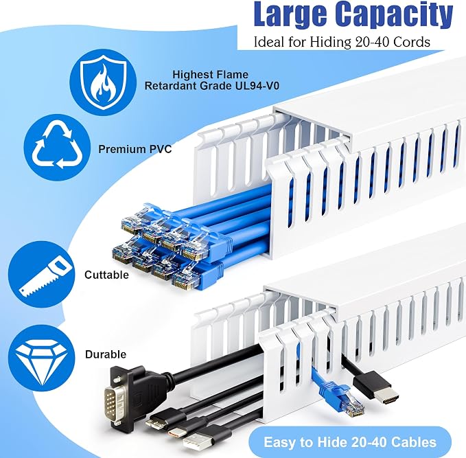 2" H x 2" W Cable Raceway, 99in Under Desk Wire Management Channel, 16.5in Each - Image 3