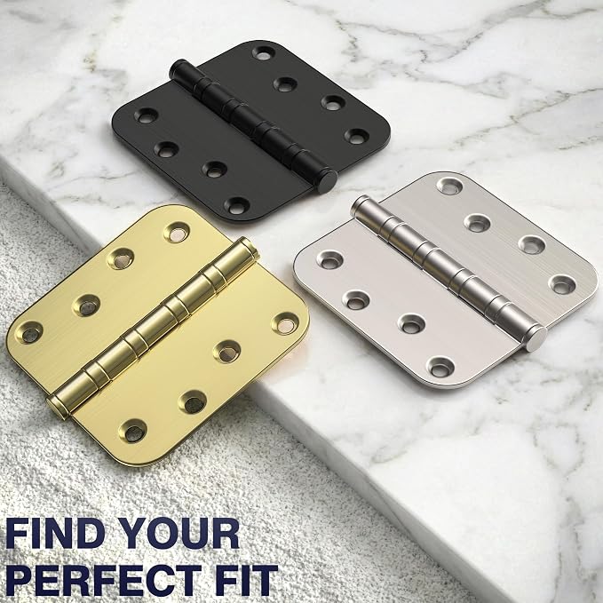 KOLET Gold Door Hinges, 4 x 4 Inches, 5/8" Radius Corner, Satin Gold, 6 Pack | - Image 9
