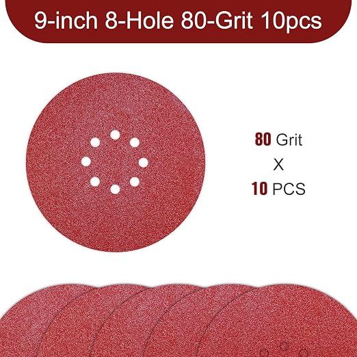 Awutzut 9 inch Sanding Discs 80 Grit 8 Holes Hook and Loop Sandpaper - Image 2