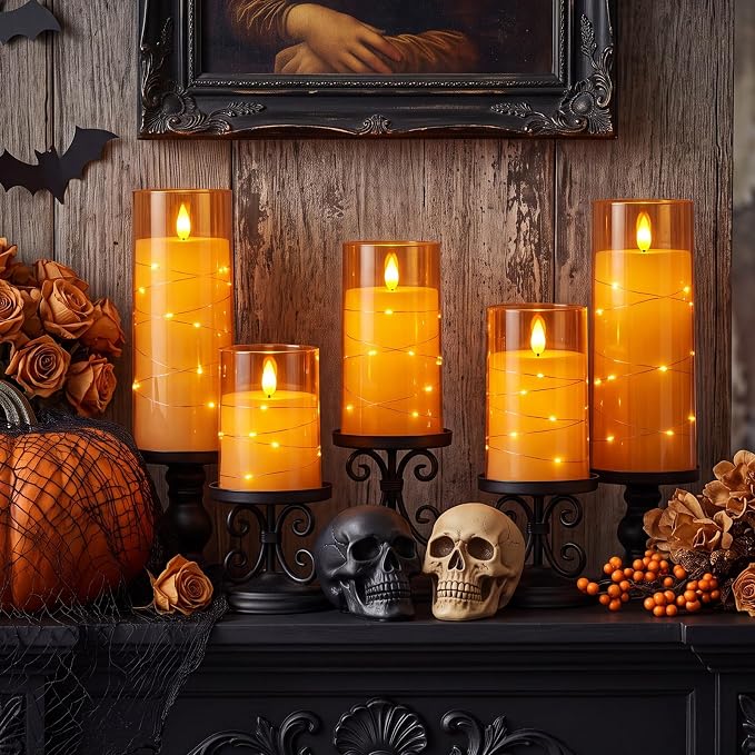 Homemory Halloween Flameless Candles, Fall Decor | Acrylic Flickering Battery - Image 3
