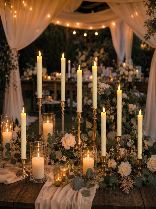 GenSwin Flameless Taper Candles LED Battery Operated Remote Timer Ivory | LED - Image 6