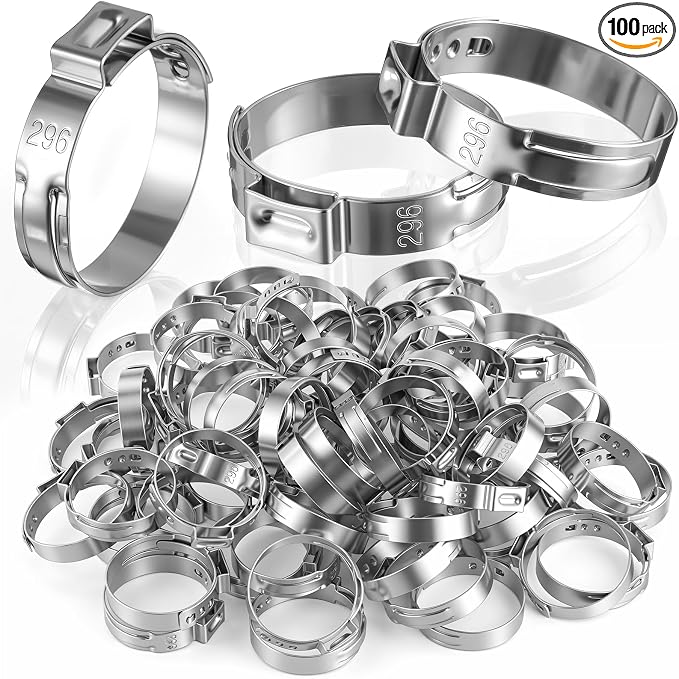 100 Pcs 1 Inch PEX Cinch Clamps, 304 Stainless Steel Crimp Rings Single Ear by CraftyDream