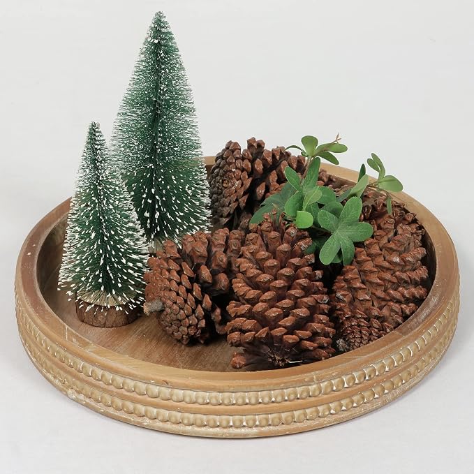 Carah & Cossh 12'' Round Wooden Tray, Round Farmhouse Rustic Decorative Tray - Image 6