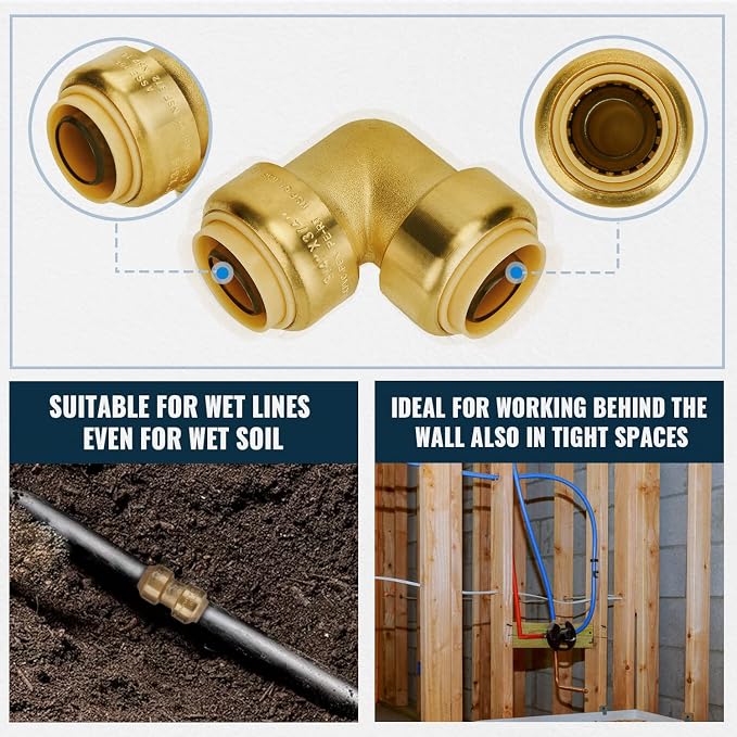 12-Pack Push Fitting 3/4", 5 Each Coupling and Elbow, Tee | Brass, - Image 6