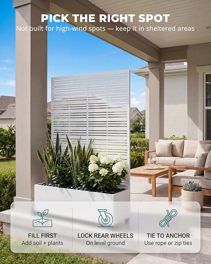 Privacy Planter Box with Trellis, 73 in Tall Metal Screen, light-filtering - Image 3