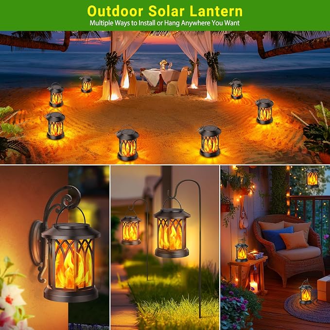 KOOPER 4 Pack Solar Lantern Outdoor Lights, Upgraded Flickering Flame Solar - Image 7