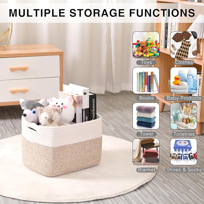 ICERZCZ Storage Baskets for Organizing, Woven Cotton Rope Basket for Storage - Image 4