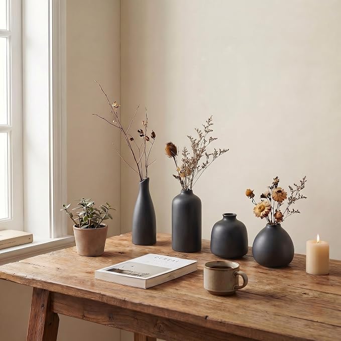 Black Bud Vases, Small Ceramic Vase Set of 11, Mini Pottery Vases - Image 5