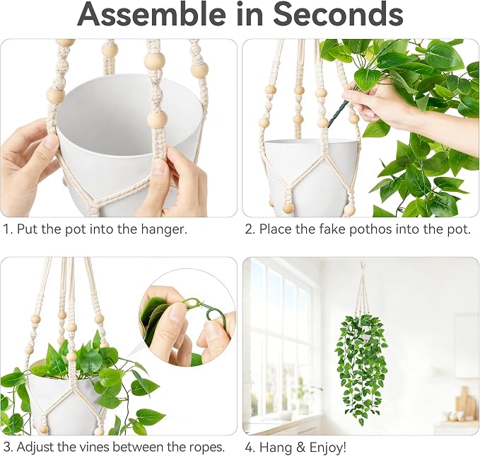 USLAI Fake Hanging Plant, Artificial Pothos Vines Greenery - Image 4