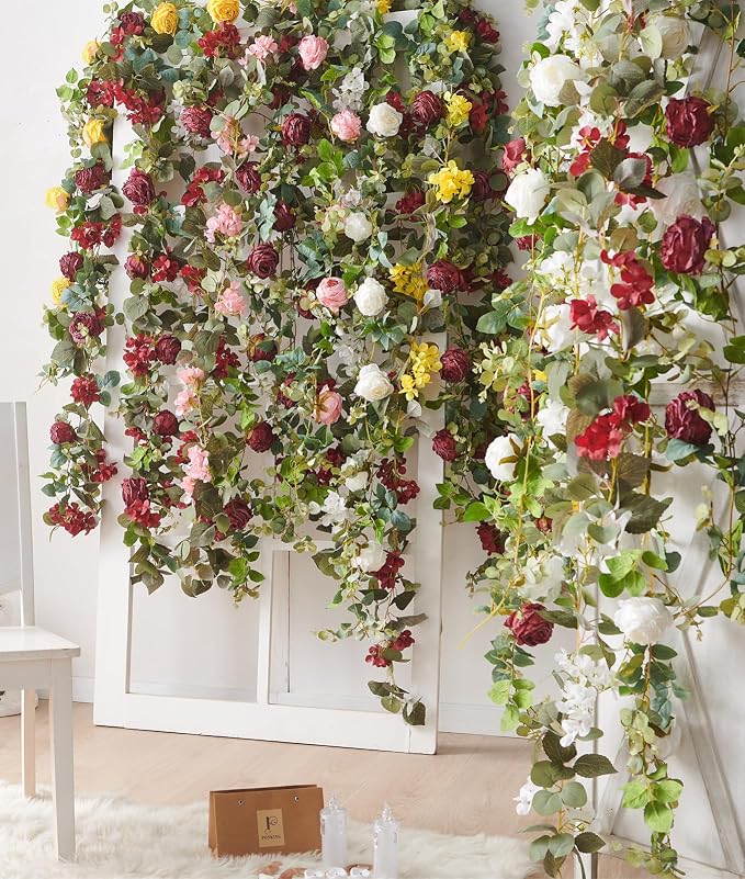 Artificial Flower Garland 2pcs 5.4ft Rose & Hydrangea Vine Champagne Flower | - Image 7