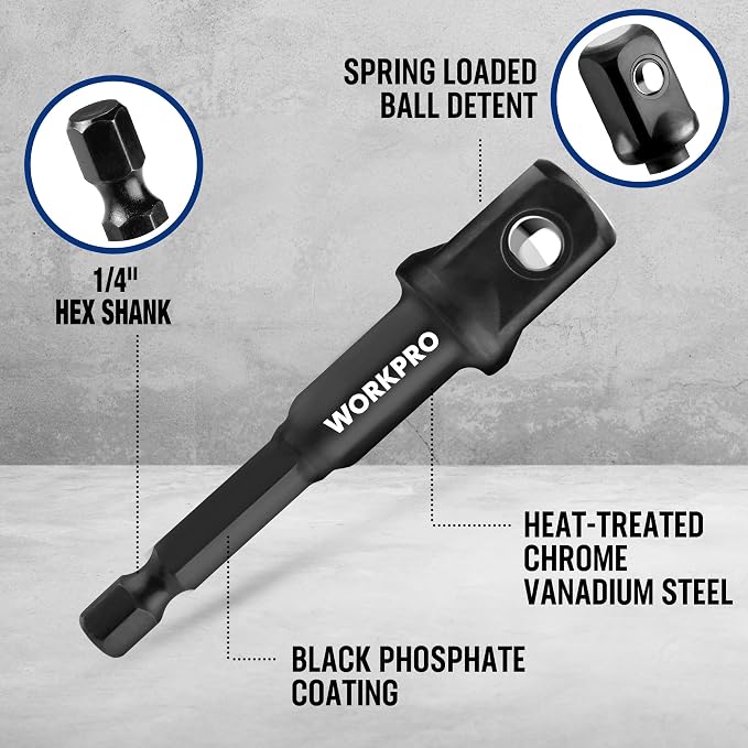 WORKPRO 7-Piece Impact Socket Adapter & Extension Set, CR-MO Steel | Includes - Image 4