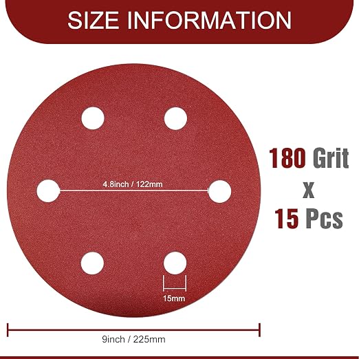 Awutzut 9 Inch 6 Hole Sanding Discs 180 Grit Hook and Loop - Image 2