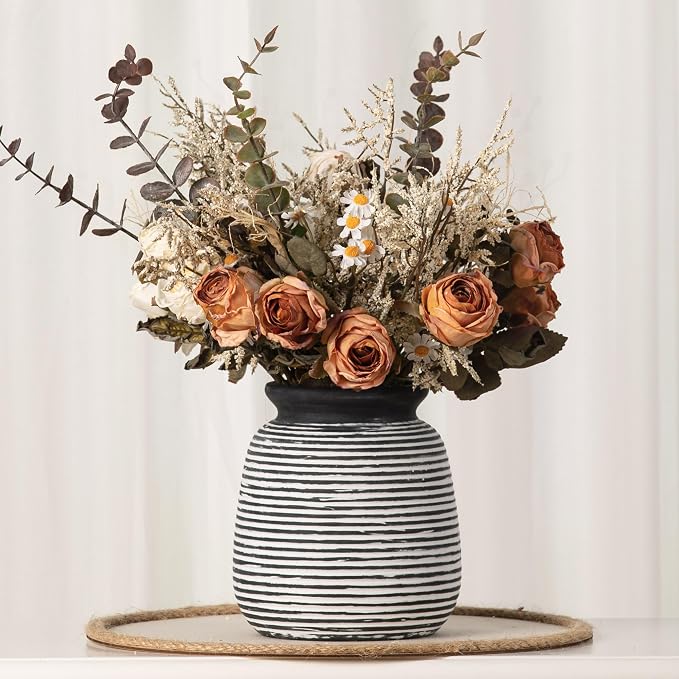 Ceramic Rustic Vase, Small Flower Farmhouse Vases Home Decor, 6“ Short Pottery - Image 8