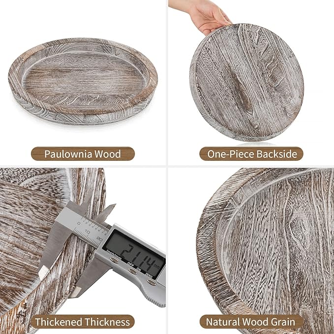 Hanobe Round Wood Candle Holder Tray, Rustic Coffee Table Centerpiece Decor | - Image 9