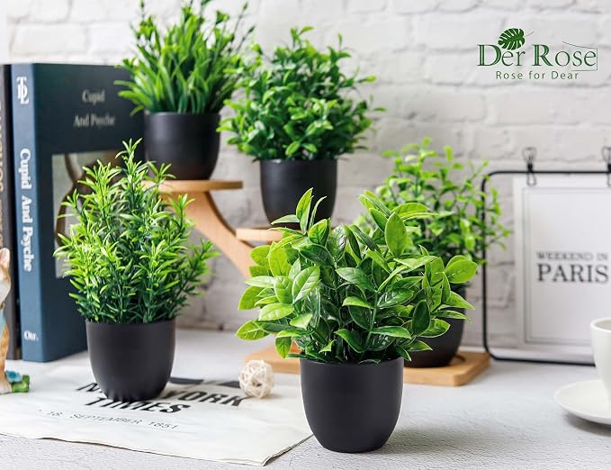 Der Rose 12 Pack Small Fake Plants in Black Pots, Bathroom Decor Indoor | - Image 4